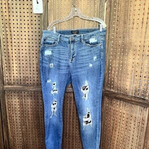 Judy Blue Jeans Womens 1X Blue Distressed Camo Patch High Skinny Fit Stretch
